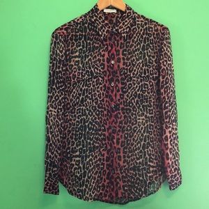 Equipment Blaise red leopard print silk blouse S